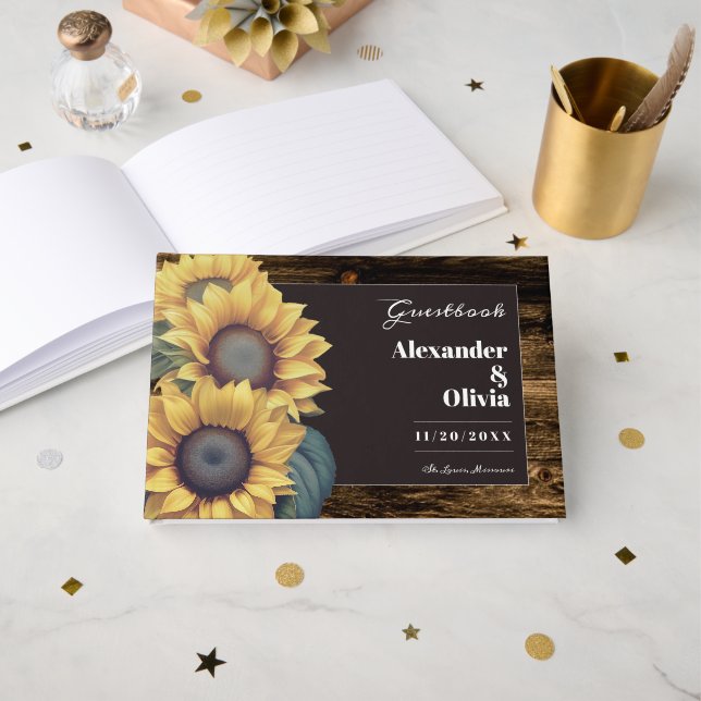 Livro De Visitas Casamento Rustic Sunflower (Frente aberta)
