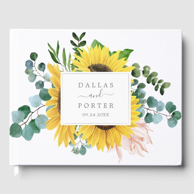 Livro De Visitas Casamento Rustic Sunflower Eucalyptus (Frente)