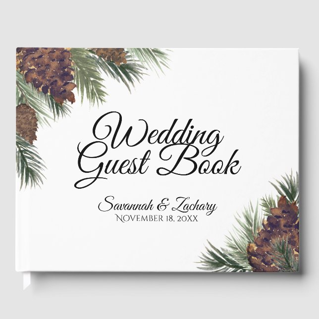 Livro De Visitas Casamento Rustic Watercolor Pinecones & Pine Bough (Frente)
