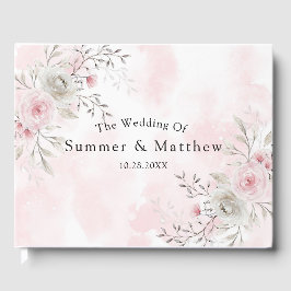 Livro De Visitas Casamento Rustic Watercolor Pink e de Cinzas