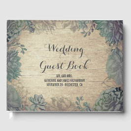 Livro De Visitas Casamento Rustic Wood and Succulents Barn