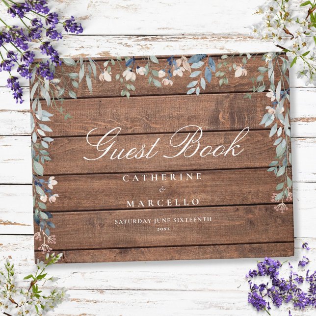 Livro De Visitas Casamento Rustic Wood Floral Wildflower (Rustic Wood Floral Wildflowers Wedding Guest Book)