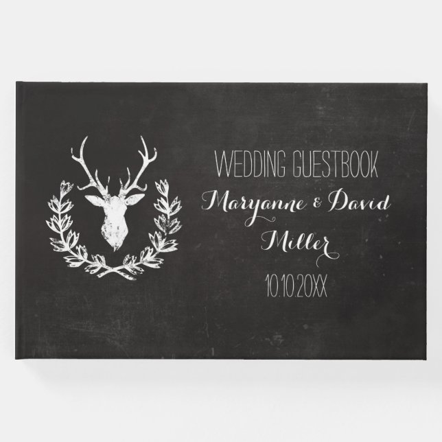 Livro De Visitas Casamento Rustic Wreath Deer Chalkboard (Frente)