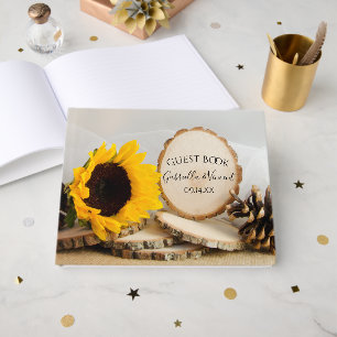 Livro De Visitas Casamento Rustic Yellow Sunflower Woodland