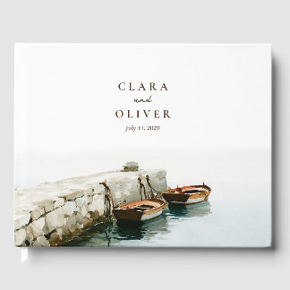 Livro De Visitas Casamento Rústico com Barco de Pesca Atracado na C