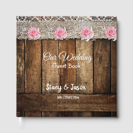 Livro De Visitas Casamento Rústico de Madeira e rendas