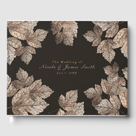 Livro De Visitas Casamento Rústico de Outono com Folhas Marrom Escu