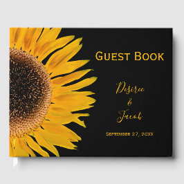 Livro De Visitas Casamento Rústico Elegante Amarelo Negro Girassol