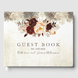 Livro De Visitas Casamento rústico floral de Borgonha