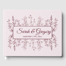 Livro De Visitas Casamento Simples Boho Floral Ruby Wine