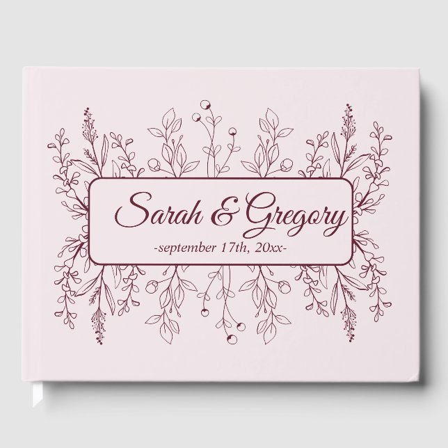 Livro De Visitas Casamento Simples Boho Floral Ruby Wine (Frente)