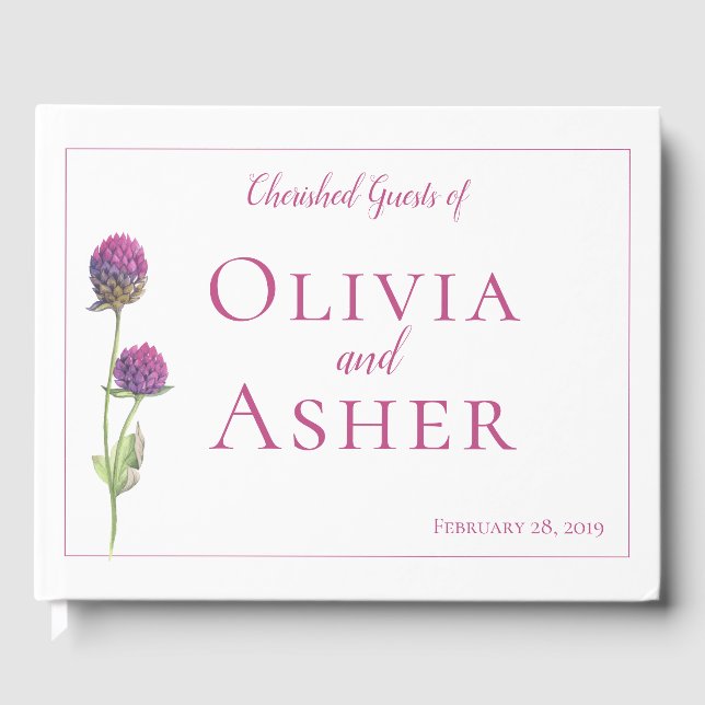 Livro De Visitas Casamento Simples De Aquarela Amaranth Thistle Flo (Frente)