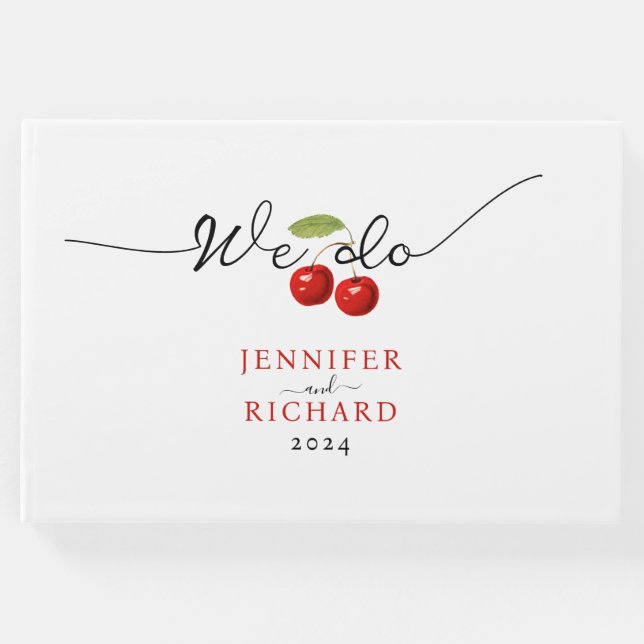 Livro De Visitas Casamento Simples De Cerejas Vermelhas E Brancas (Frente)