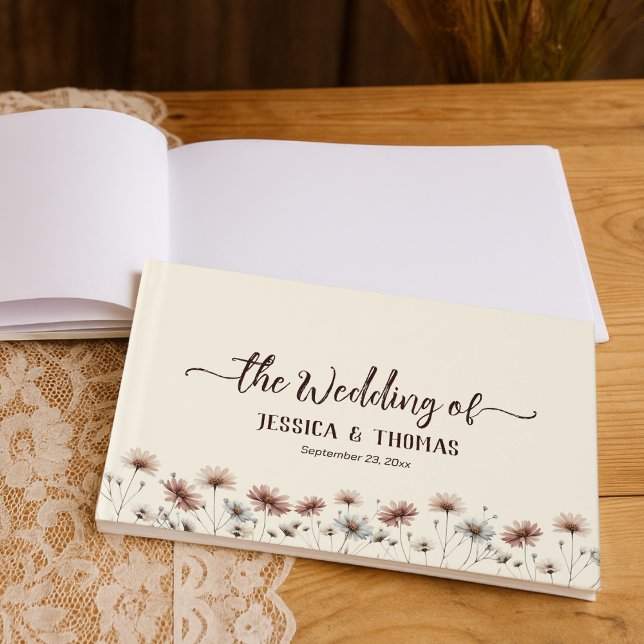 Livro De Visitas Casamento Simples de Flores Selvagens Rustic Boho  (Criador carregado)