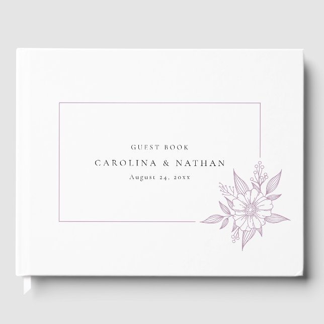 Livro De Visitas Casamento Simples de Lavanda Floral Elegante (Frente)