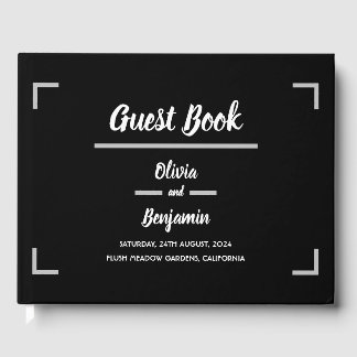 Livro De Visitas Casamento Simples de Script Manuscrito Preto