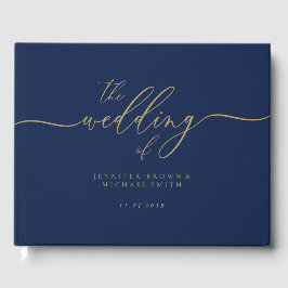 Livro De Visitas Casamento Simples Dourado Azul-Marinho