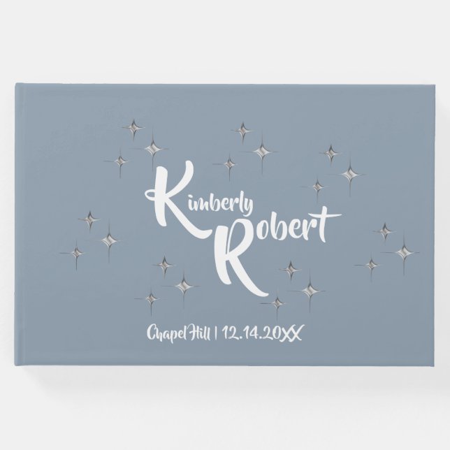 Livro De Visitas Casamento Simples Elegante Azul e Branco (Frente)