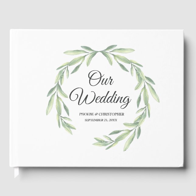 Livro De Visitas Casamento Simples Eucalyptus Watercolor Greenery (Frente)