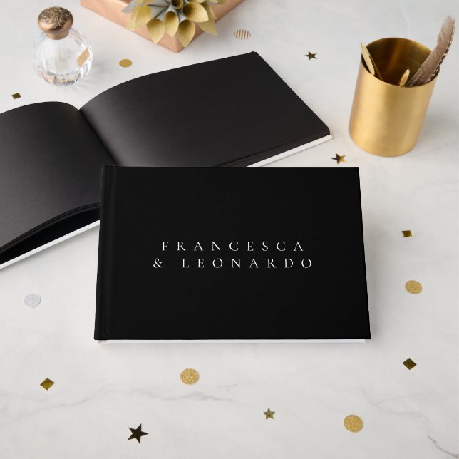 Livro De Visitas Casamento Simples Preto Clássico (Frente aberta)