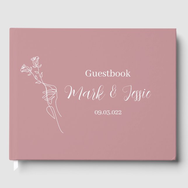 Livro De Visitas Casamento Simples Rosa e Branco (Frente)