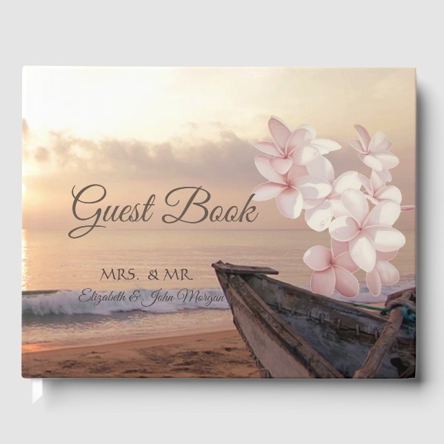 Livro De Visitas Casamento Sunset de Praia,Plumeria (Frente)
