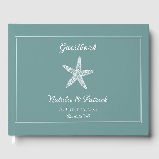 Livro De Visitas Casamento Teal Starfish (Frente)