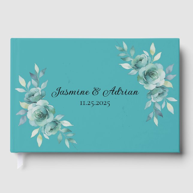Livro De Visitas Casamento Teal Whisper Blooms (Frente)