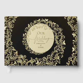 Livro De Visitas Casamento tema damasco Dourado elegante