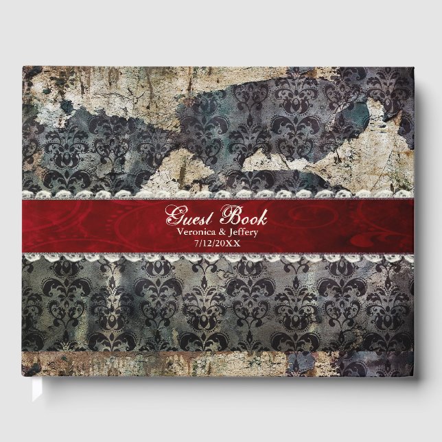 Livro De Visitas Casamento tema damasco Gótico em Descanso (Frente)