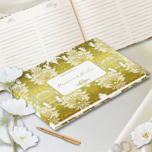Livro De Visitas Casamento tema damasco Verde Dourado Retroativo