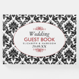 Livro De Visitas Casamento tema damasco vermelho, preto e branco