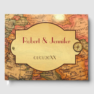 Livro De Visitas Casamento temático do viagem do mundo do vintage