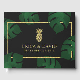 Livro De Visitas Casamento tropical de abacaxi Dourado moderno