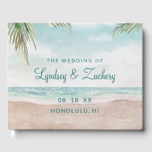 Livro De Visitas Casamento Tropical de Cena de Praia Pintada de Bre