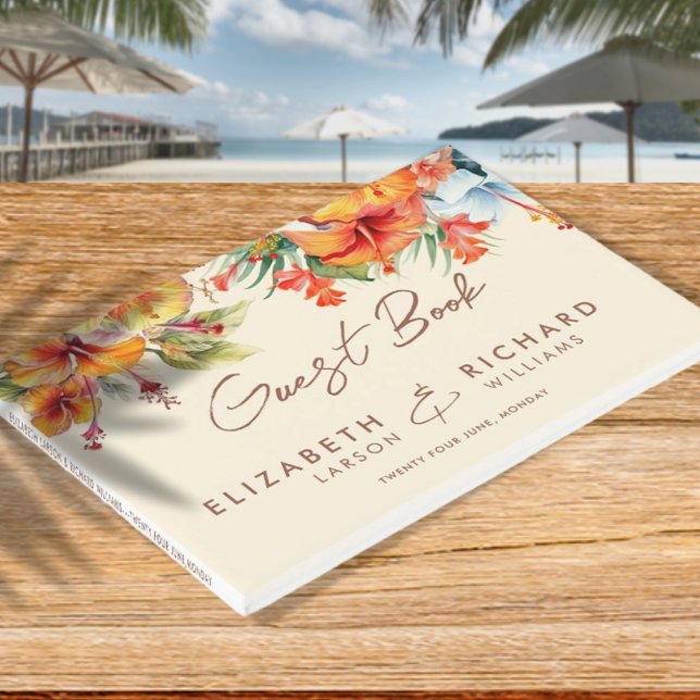 Livro De Visitas Casamento Tropical de Flores Elegante Hibiscus Flo (Criador carregado)
