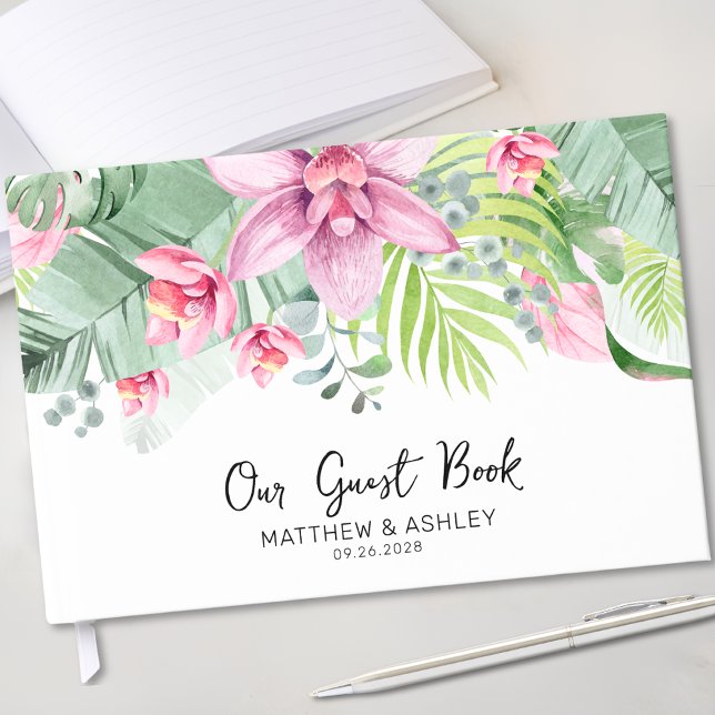 Livro De Visitas Casamento Tropical de Watercolor Floral (Watercolor Floral Tropical Wedding Guest Book)