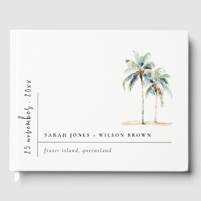 Livro De Visitas Casamento Tropical Mínimo de Palmeiras Aquarelas (Frente)