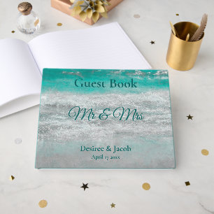 Livro De Visitas Casamento Turquesa Ondas do Oceano Tropical Praia