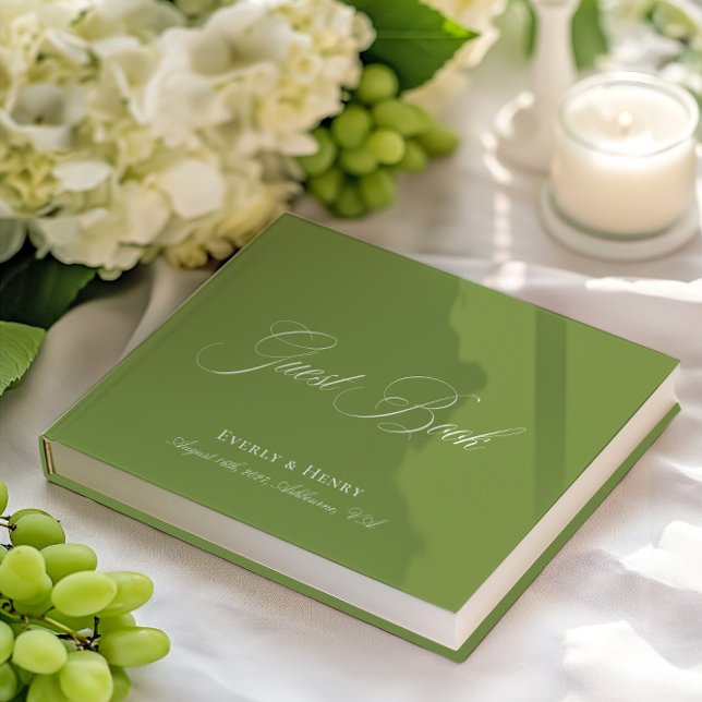 Livro De Visitas Casamento Verde da Caligrafia Elegante (Elegant Calligraphy Green Wedding Guest Book)