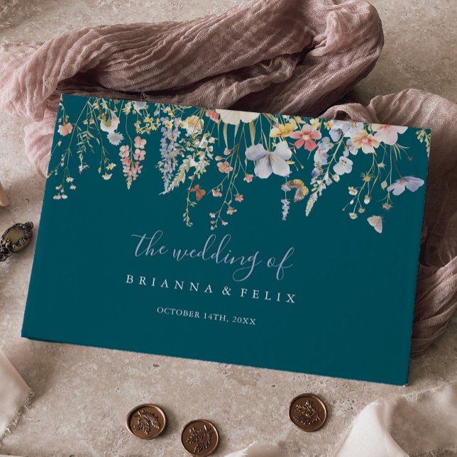 Livro De Visitas Casamento Verde de Flor Selvagem de Verão Multicol (Criador carregado)