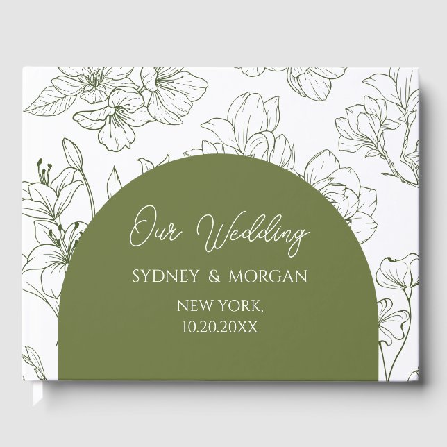 Livro De Visitas Casamento Verde De Sábio Botânico Floral Elegante (Frente)