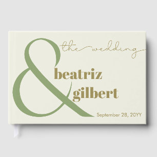 Livro De Visitas Casamento Verde Elegante Moderno e Creme Ampersand