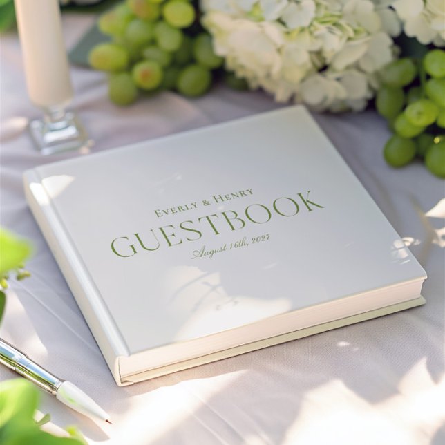 Livro De Visitas Casamento Verde Mínimo Elegante Beige & Sage (Minimlaist Elegant Light Blue & Sage Green Wedding Guest Book)