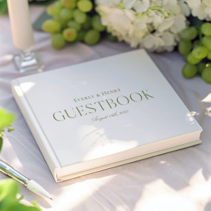 Livro De Visitas Casamento Verde Mínimo Elegante Branco e Sage