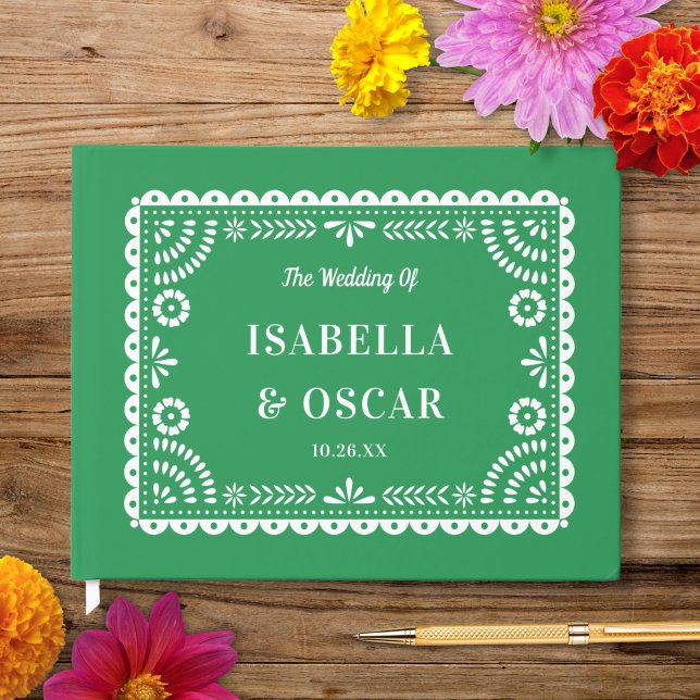 Livro De Visitas Casamento Verde Papel Picado Ornamentado Luxuoso  (Criador carregado)
