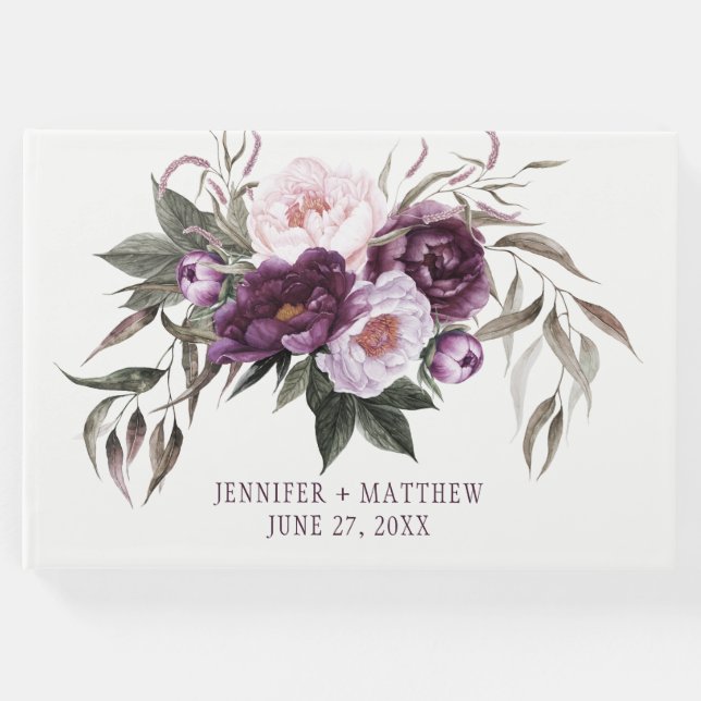 Livro De Visitas Casamento verde Púrpura de Plum Rosa (Frente)