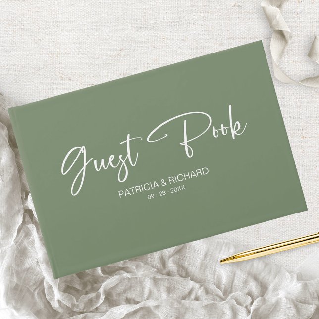 Livro De Visitas Casamento Verde Sage da Caligrafia Moderna (Criador carregado)