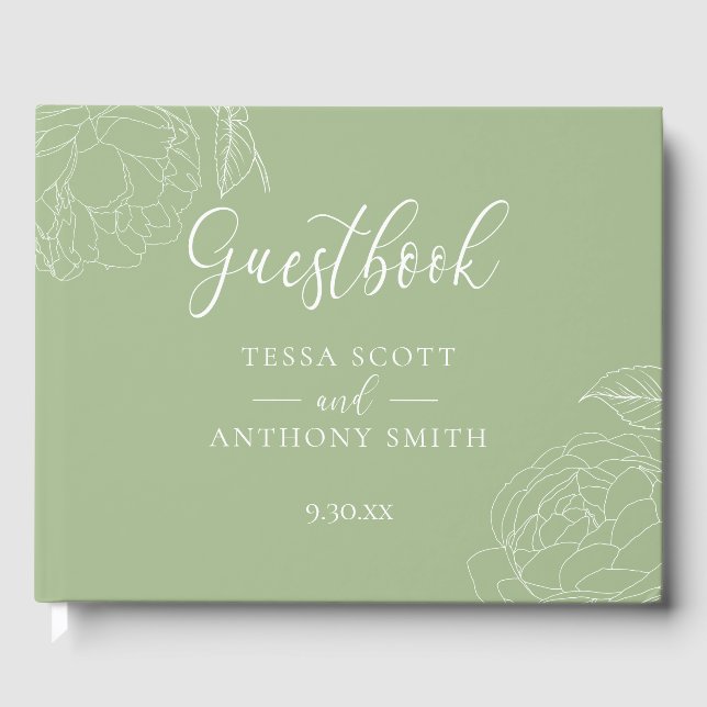 Livro De Visitas Casamento Verde Sage Elegante e Sofisticado (Frente)