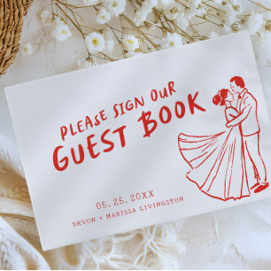 Livro De Visitas Casamento Vermelho Divertido Funky Moderno e Retrô